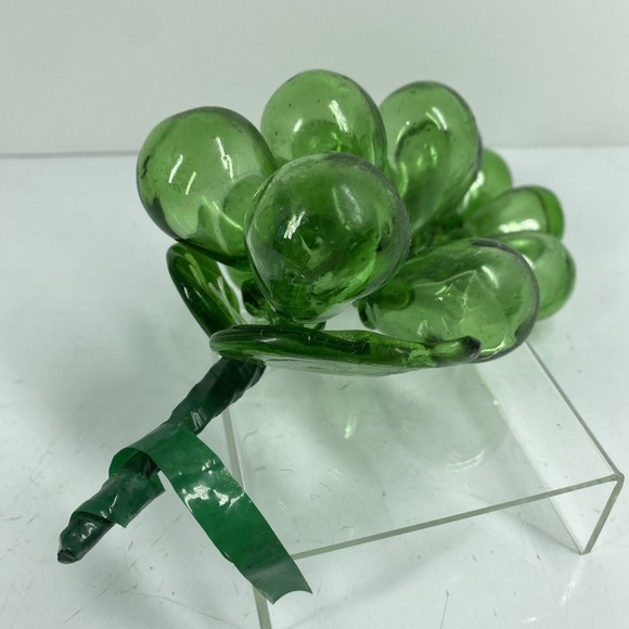 Vintage Large Green Glass Grapes Cluster 9" Murano Style Art Decor Fruit Leaves - Picture 5 of 8